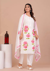 Pink Cotton Schiffli Kurta Set
