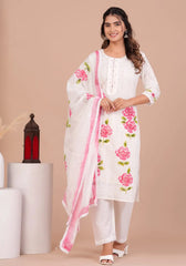 Pink Cotton Schiffli Kurta Set