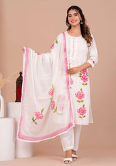Pink Cotton Schiffli Kurta Set