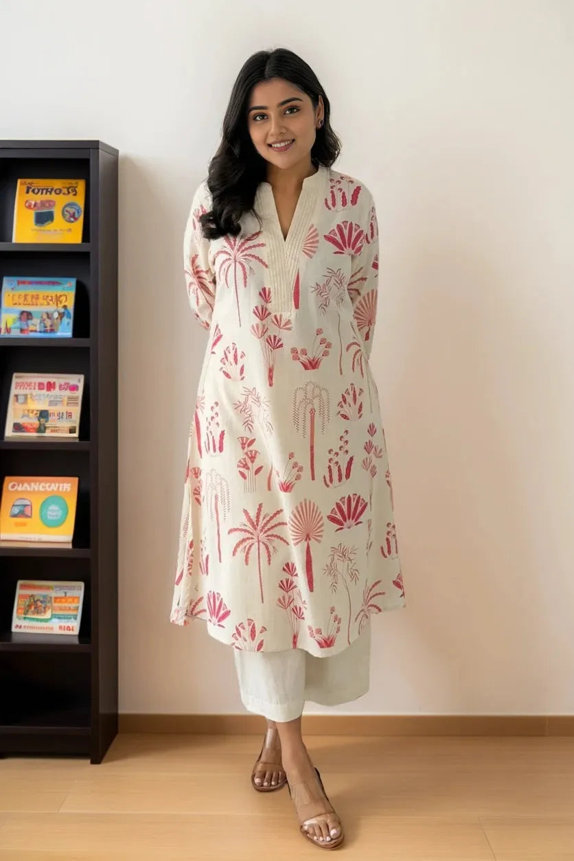 Pink Cotton Flex Kurta With Palazzo