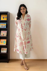 Pink Cotton Flex Kurta With Palazzo