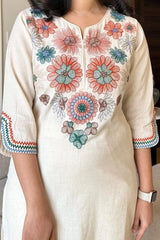 White Cotton Embroidered Kurta With Pant