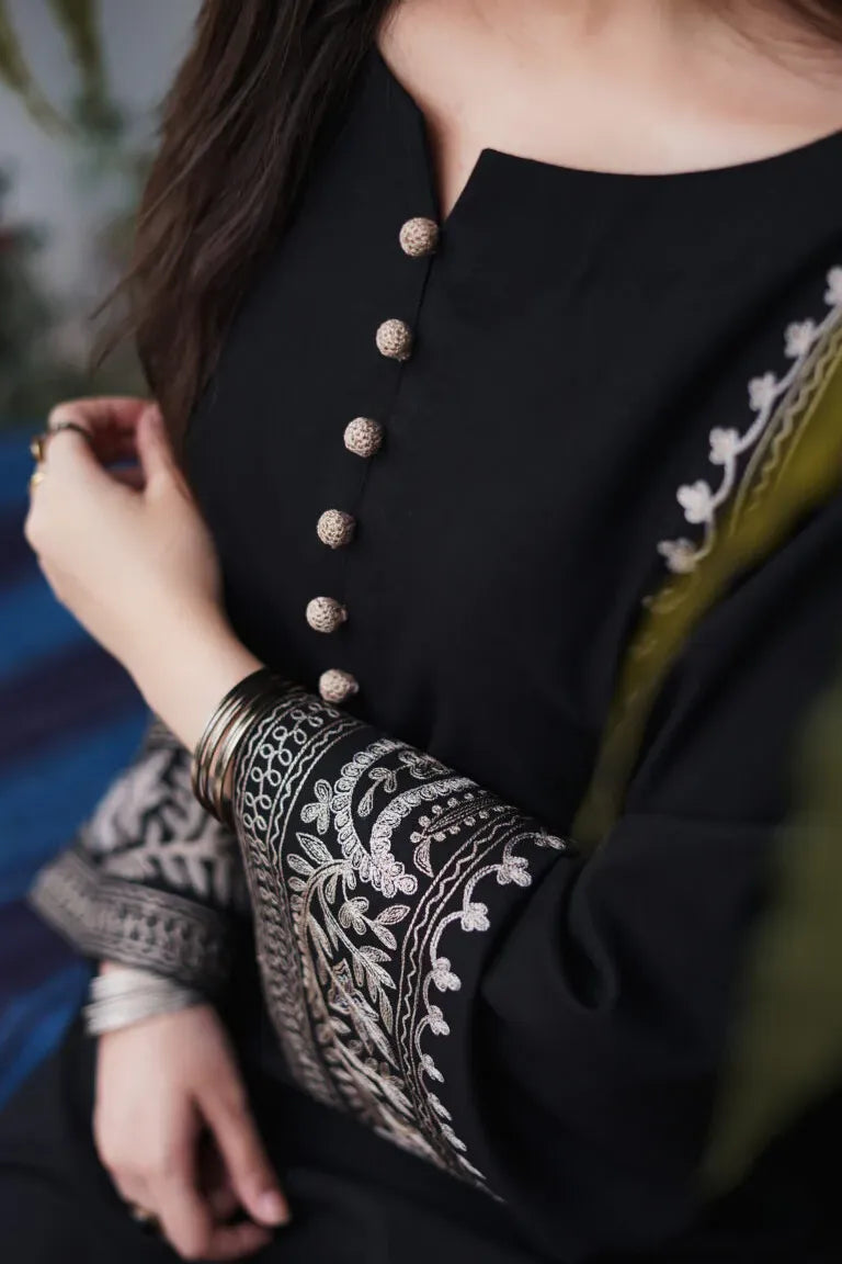 Black Aari Work Kurta with Palazzo