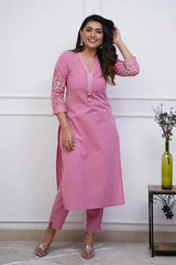 Pink Embroidered Kurta with Pant