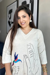 Off White Aari Work Kurta with Palazzo