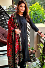 Black Frill Embroidered Kurta Set