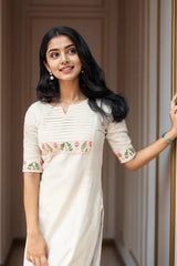 Off White Embroidered Kurta with Pant