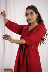 Maroon Pintex A-Line Kurta with Pant