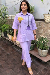 Purple Printed Collared Co-Ord Set