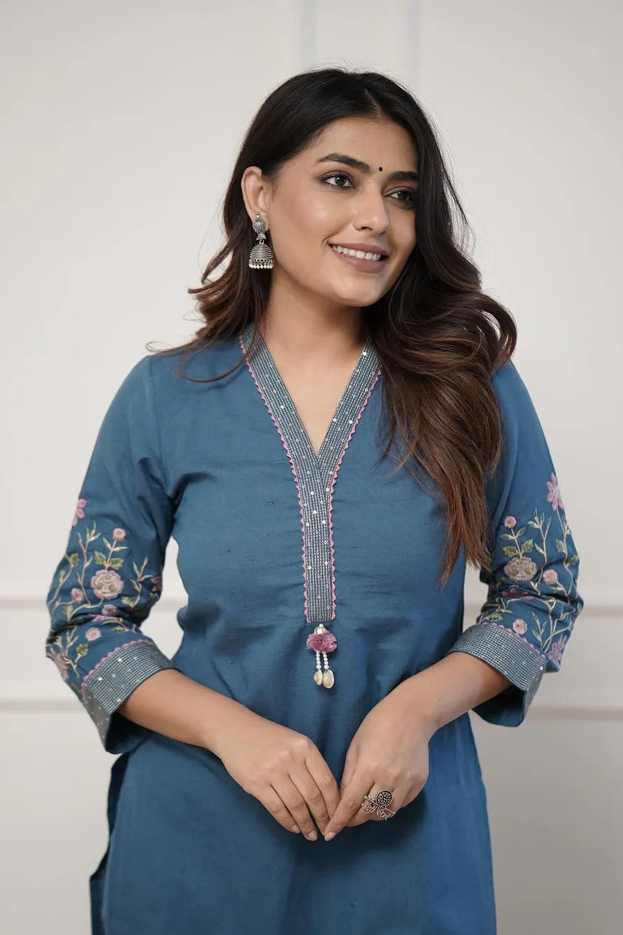Blue Embroidered Kurta with Pant