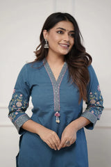 Blue Embroidered Kurta with Pant
