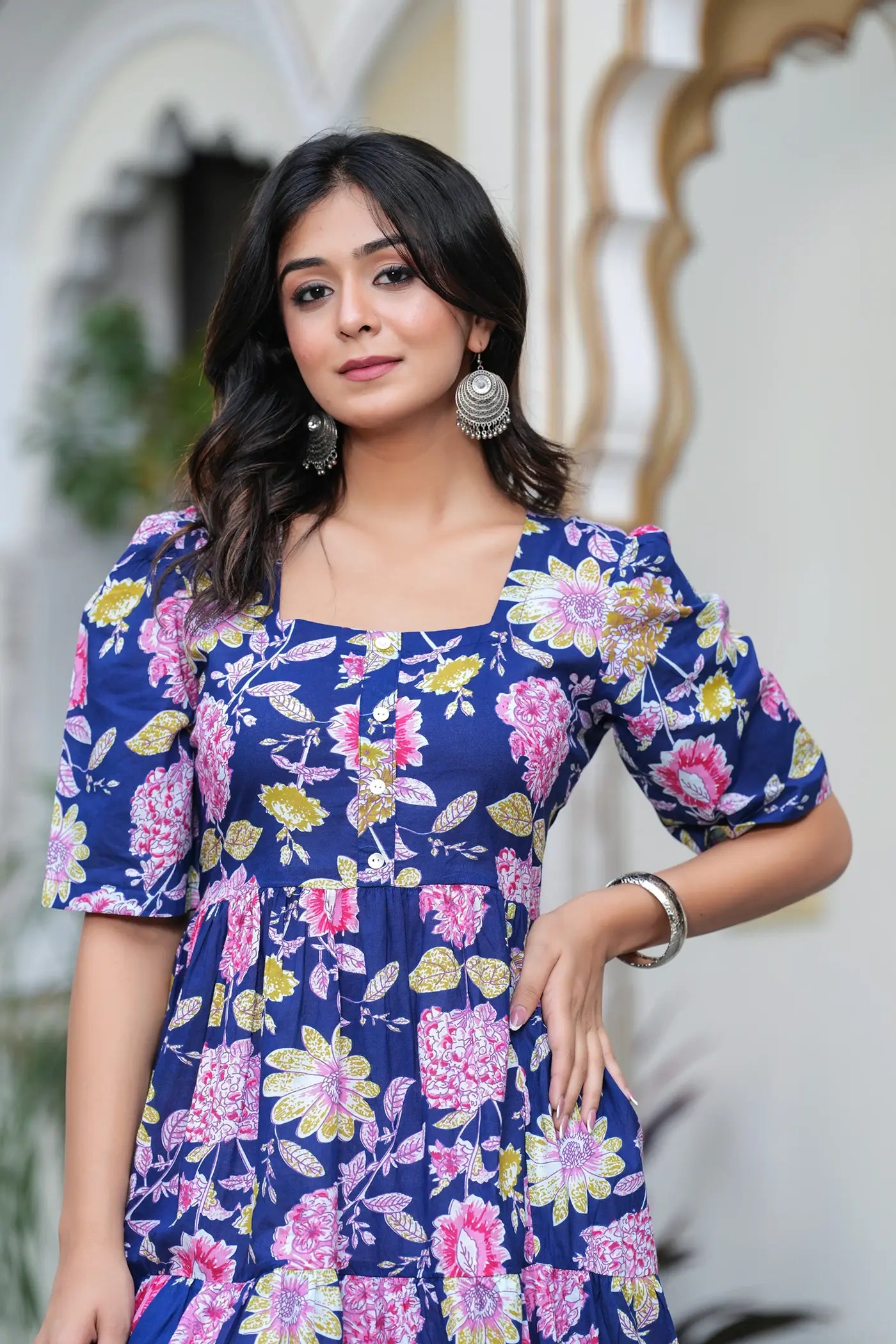 Blue Floral Midi Dress
