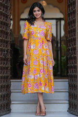 Yellow Floral Midi Dress