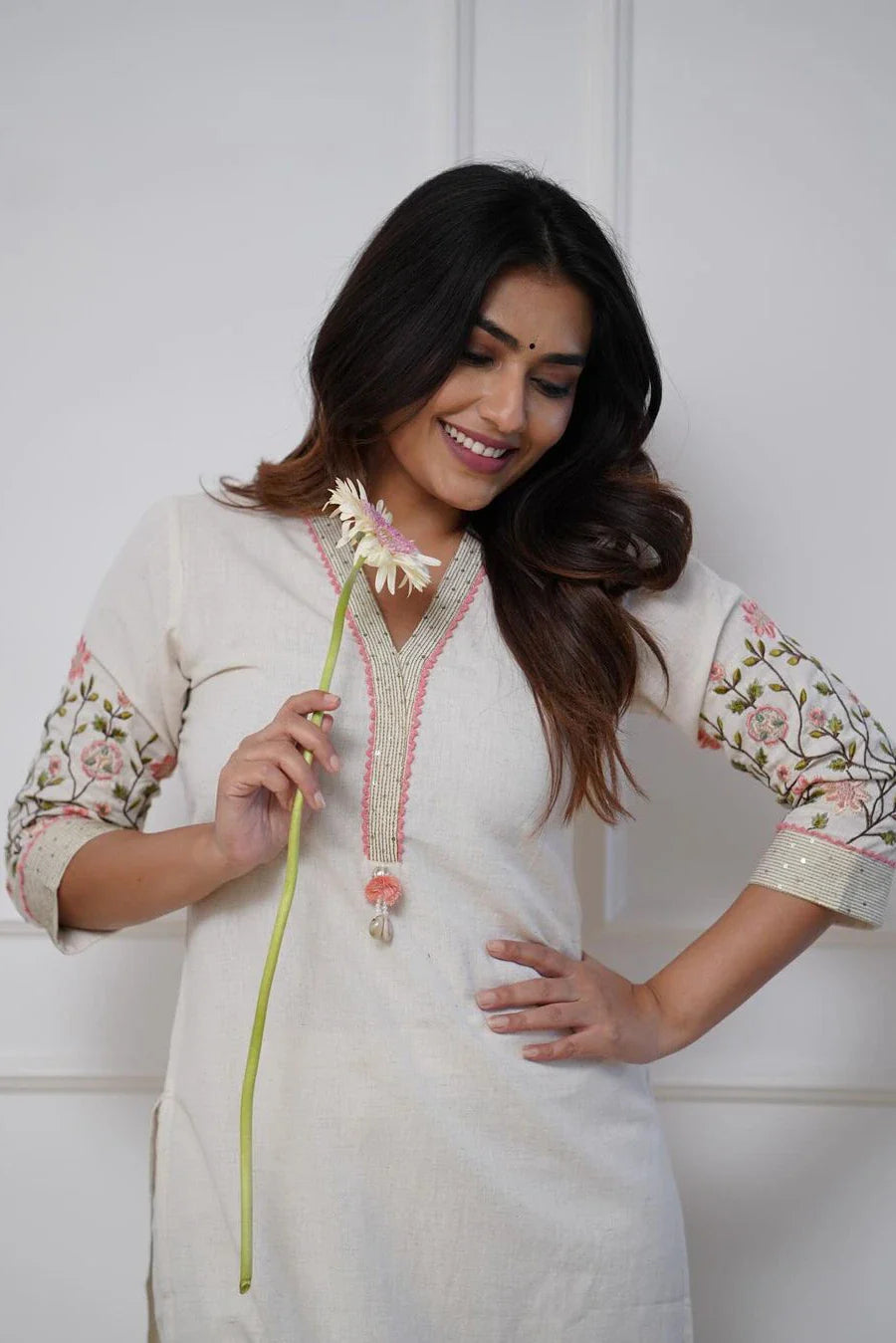 White Embroidered Kurta with Pant