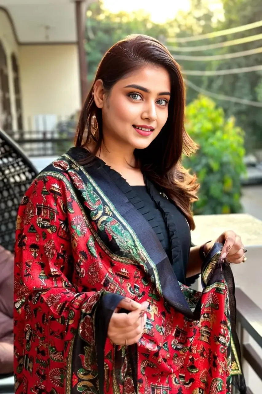 Black Frill Embroidered Kurta Set