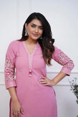 Pink Embroidered Kurta with Pant
