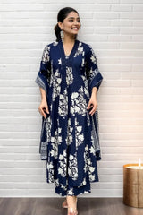 Blue Floral Kurta with Pant and Dupatta