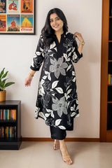 Black Floral Print Kurta with Palazzo