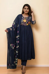 Blue Embroidered Anarkali Kurti Set With Dupatta