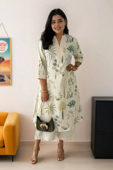 Green Cotton Flex Kurta With Palazzo