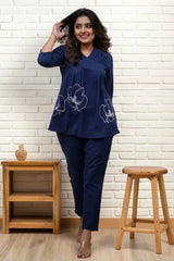 Royal Blue A-line Embroidery Kurta with Pant