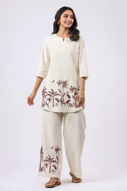 Off White Embroidered Co-ord Set