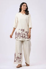 Off White Embroidered Co-ord Set