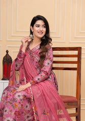 Pink Muslin Angrakha Style Kurta Set