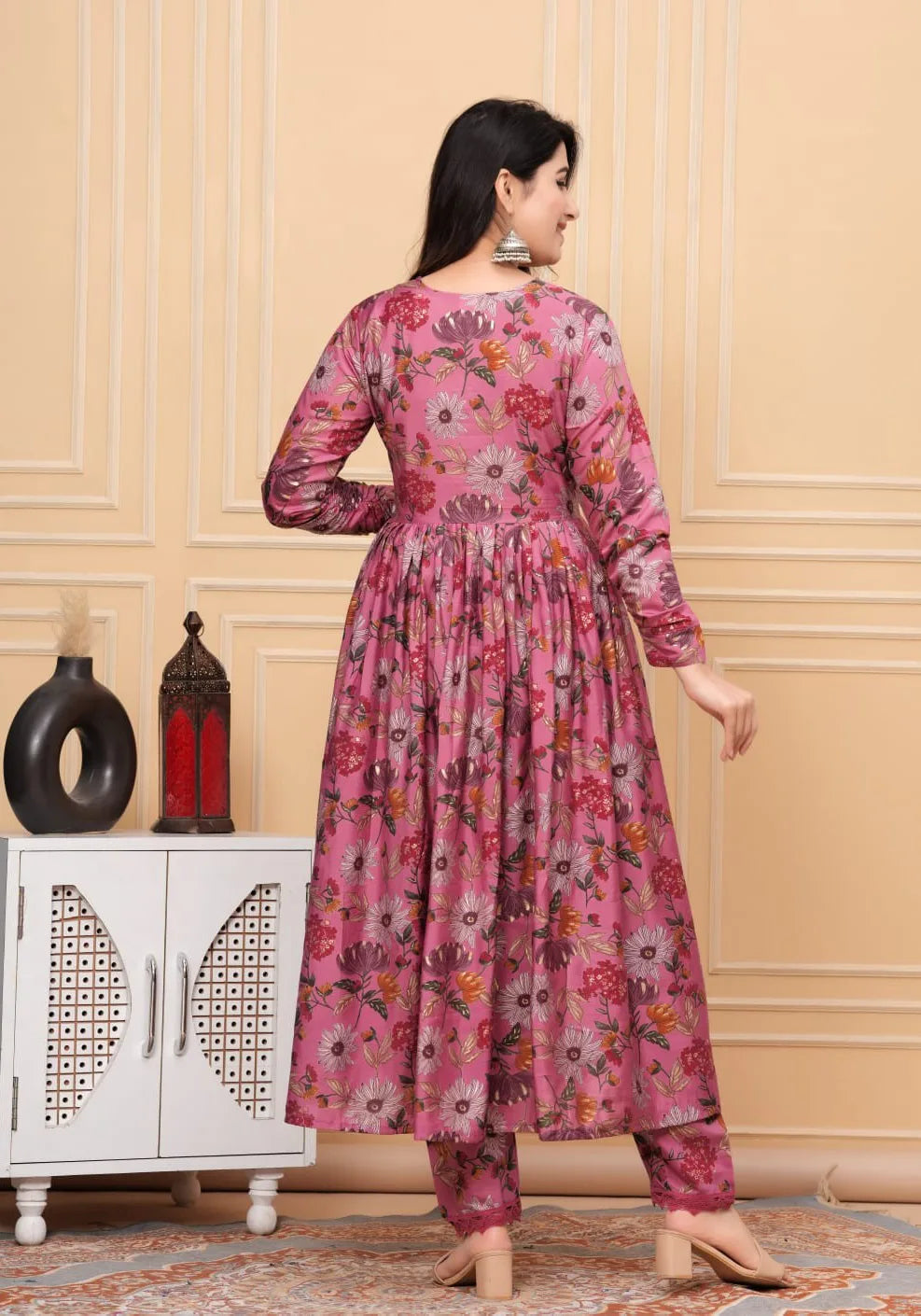 Pink Muslin Angrakha Style Kurta Set