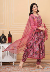 Pink Muslin Angrakha Style Kurta Set