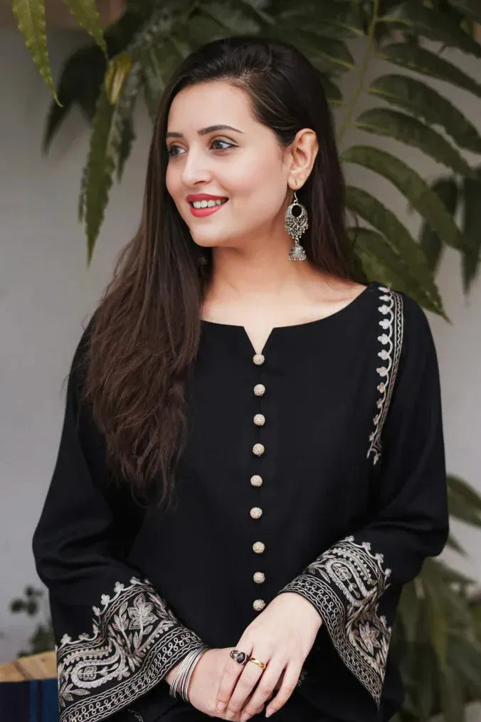 Black Aari Work Kurta with Palazzo