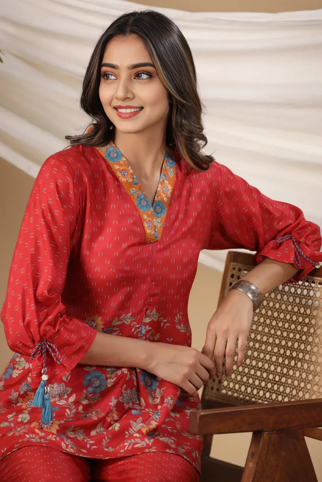 Red Muslin Digital Print Co-Ord Set