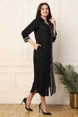 Black Front Slit Embroidered Dress