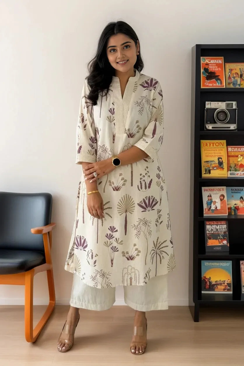 Purple Cotton Flex Kurta With Palazzo