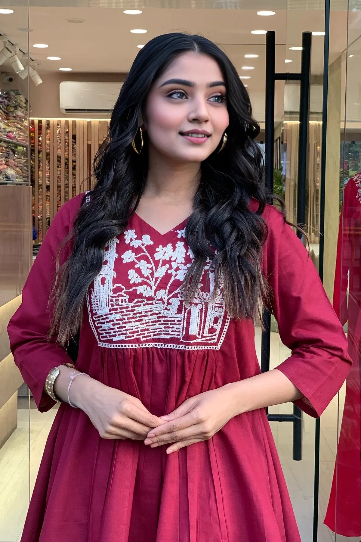Pink A-line Embroidery Kurta with Palazzo