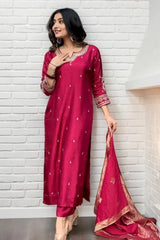 Pink Embroidered Silk Kurta Set