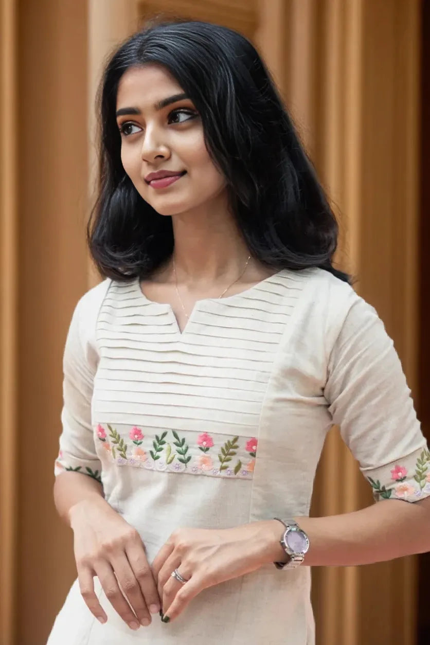 Off White Embroidered Kurta with Pant