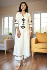 Off White Embroidered Kurta with Palazzo