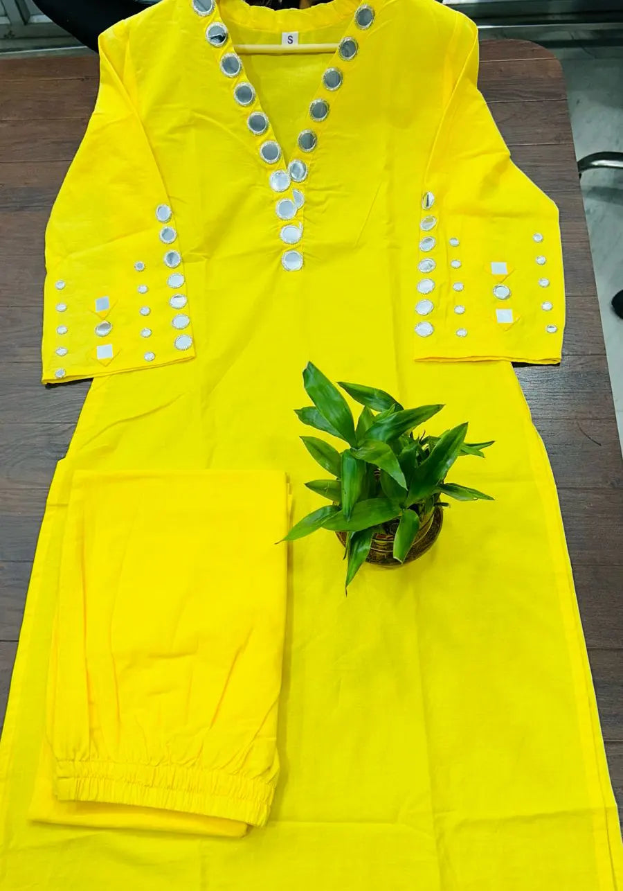 Yellow Foil Mirror Kurta with Pant