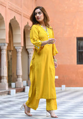 Yellow Foil Mirror Kurta with Pant