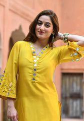 Yellow Foil Mirror Kurta with Pant