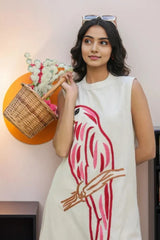 Pink Parrot Embroidered Cotton Flex Co-Ord Set
