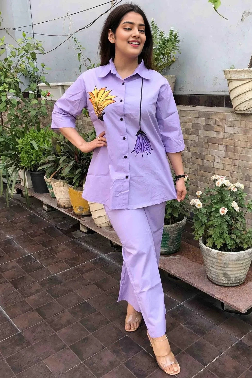 Purple Printed Collared Co-Ord Set