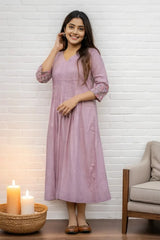 Lilac Pintex Embroidered Midi Dress