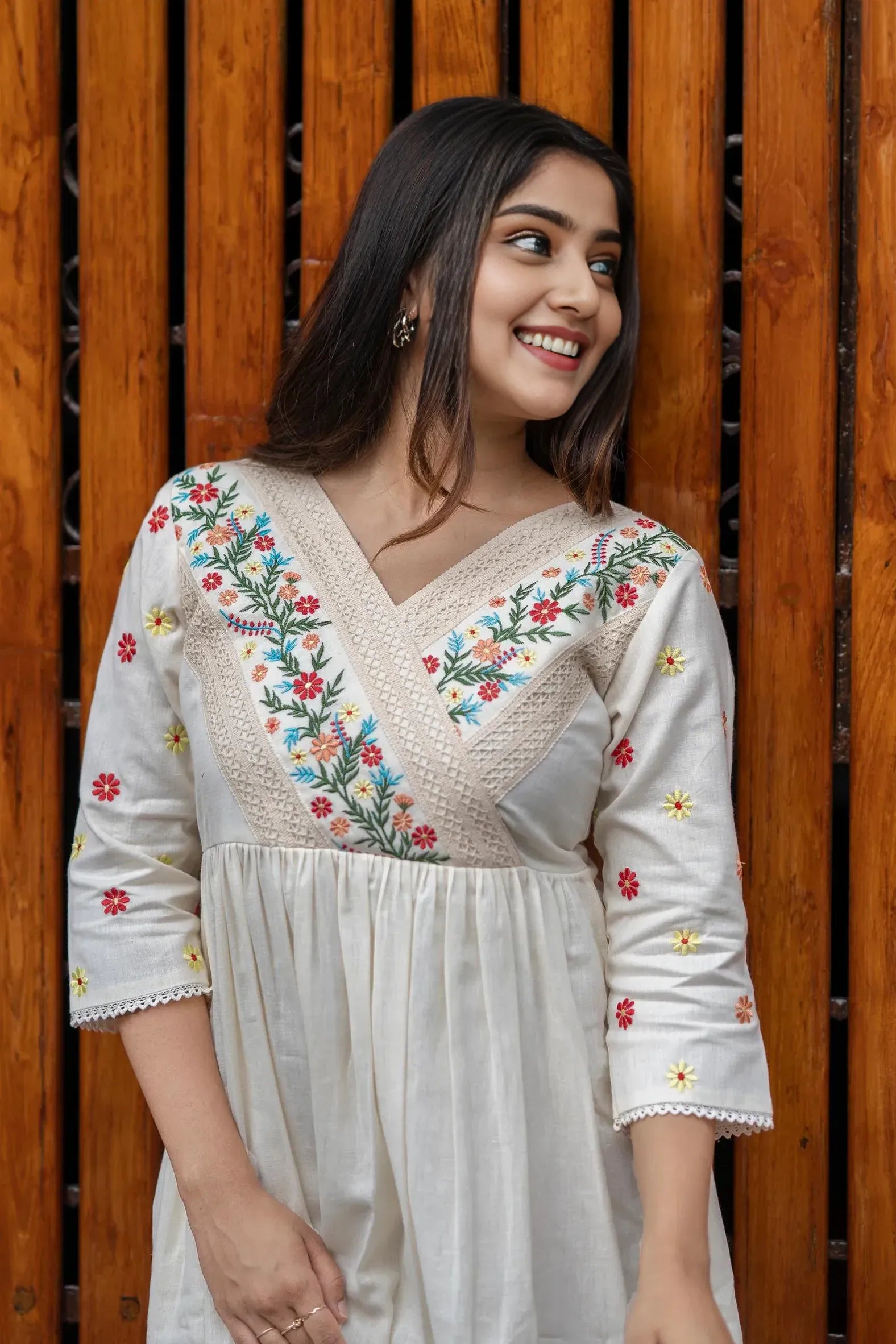 Off White Embroidered Anarkali Dress