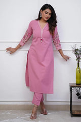Pink Embroidered Kurta with Pant