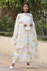 White Schiffli Flared Kurta Set