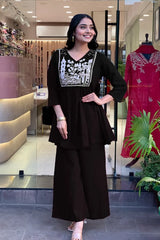 Black A-line Embroidery Kurta with Palazzo