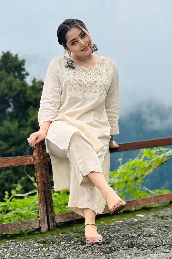 White Embroidered Kurta with Pant