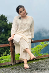 White Embroidered Kurta with Pant